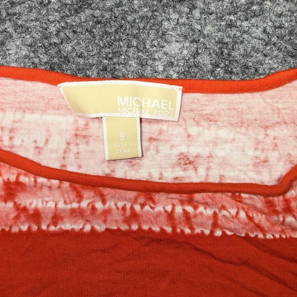 Michael Kors Women's Sz S Red Dark Clementine Cold Shoulder Tassled Top Blouse